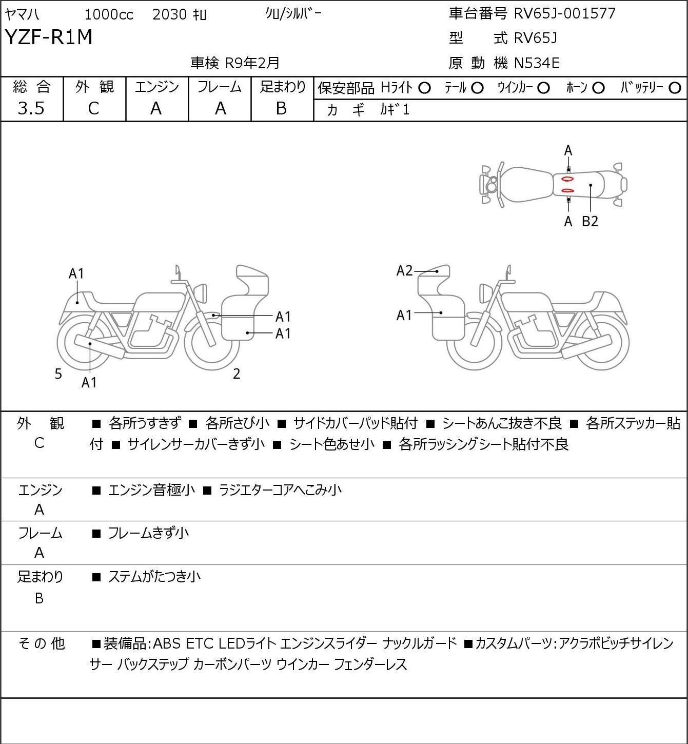 Аукционный лист Yamaha YZF-R1M 2024