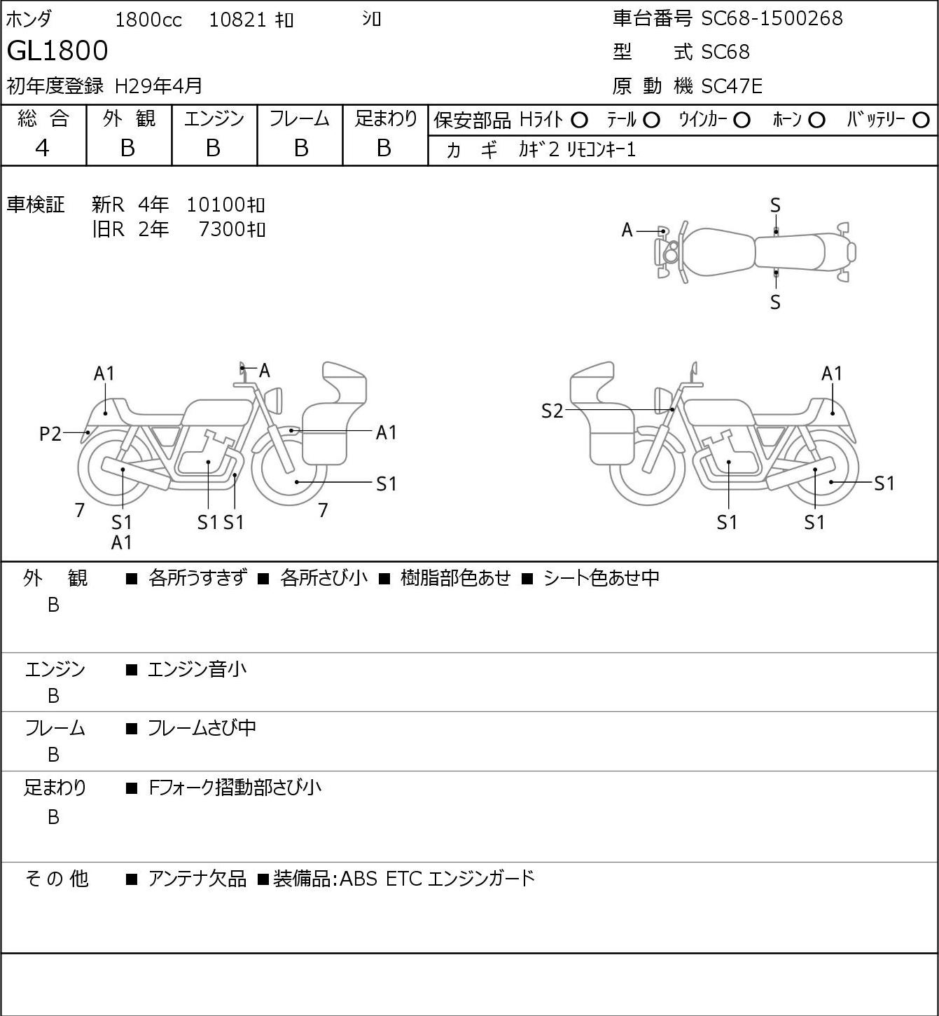 Аукционный лист Honda GL1800 2017