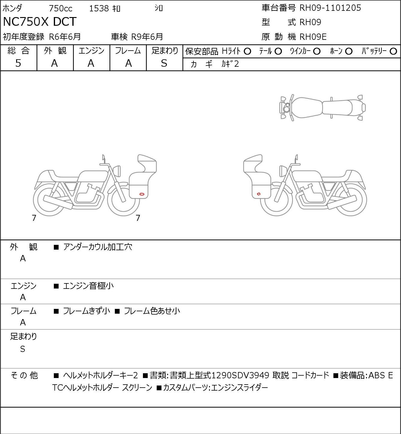 Аукционный лист Honda NC750X DCT 2024