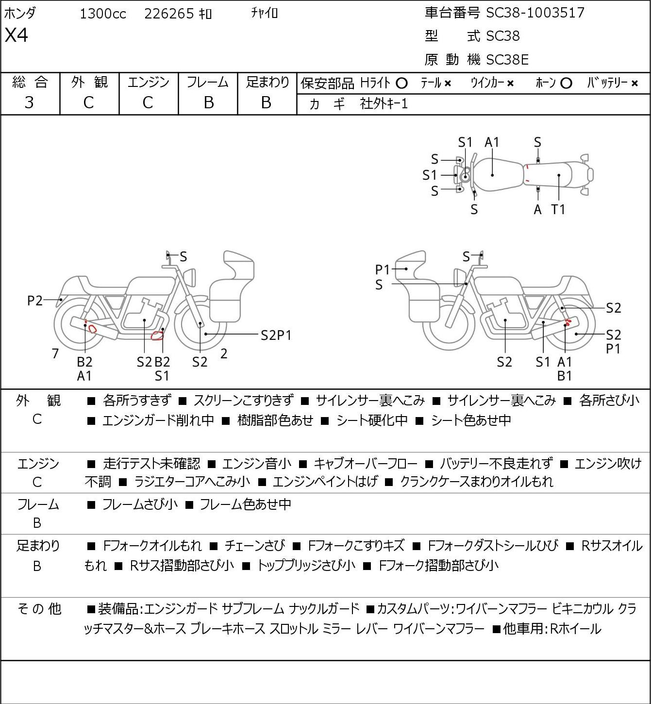 Аукционный лист Honda X4 1997