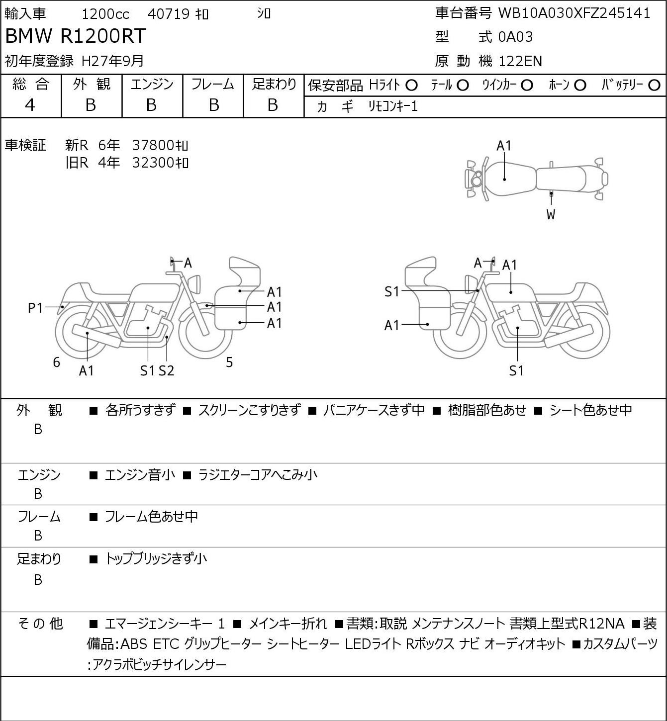 Аукционный лист BMW BMW R1200RT 2015
