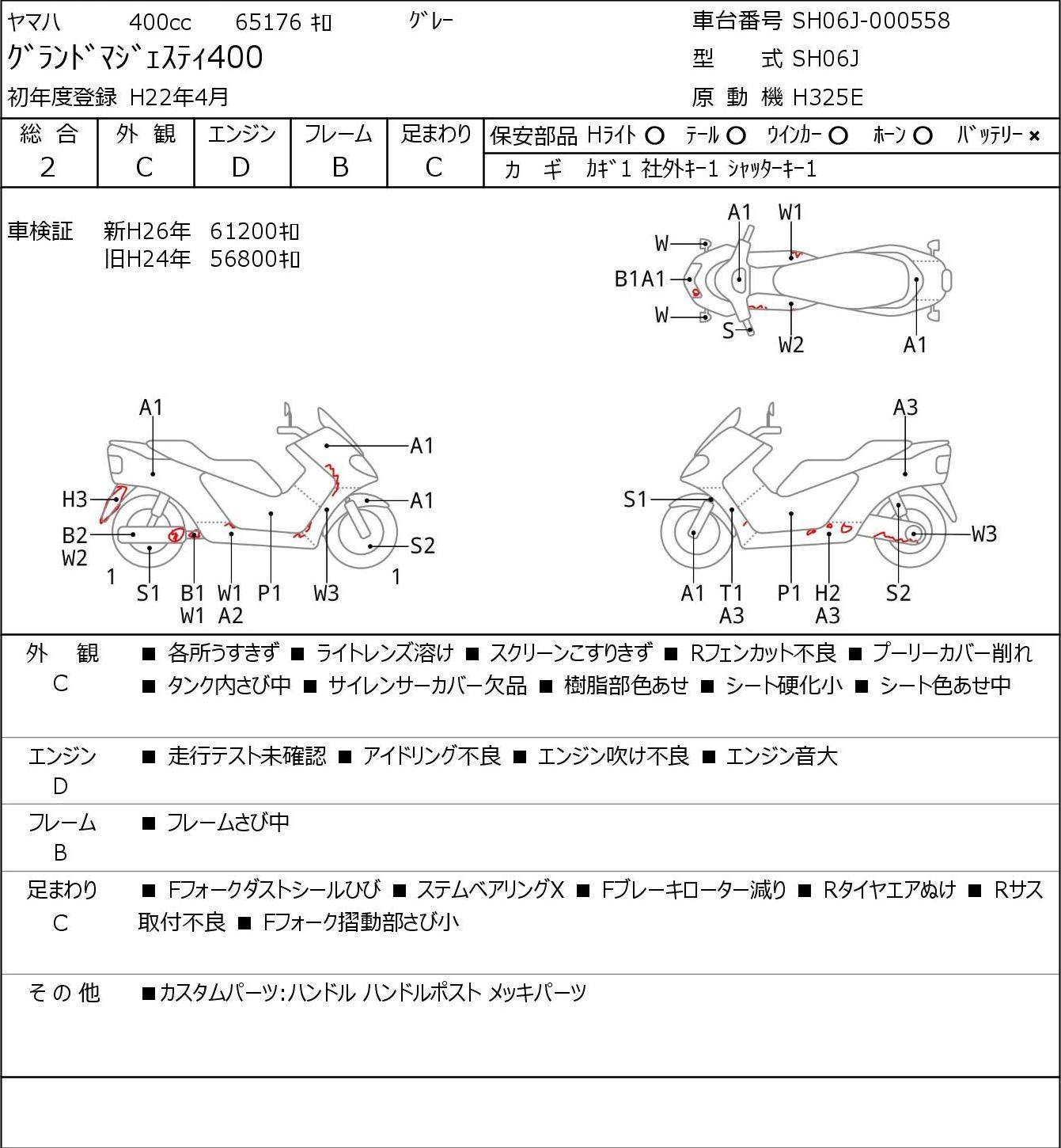 Аукционный лист Yamaha GRAND MAJESTY400 2010