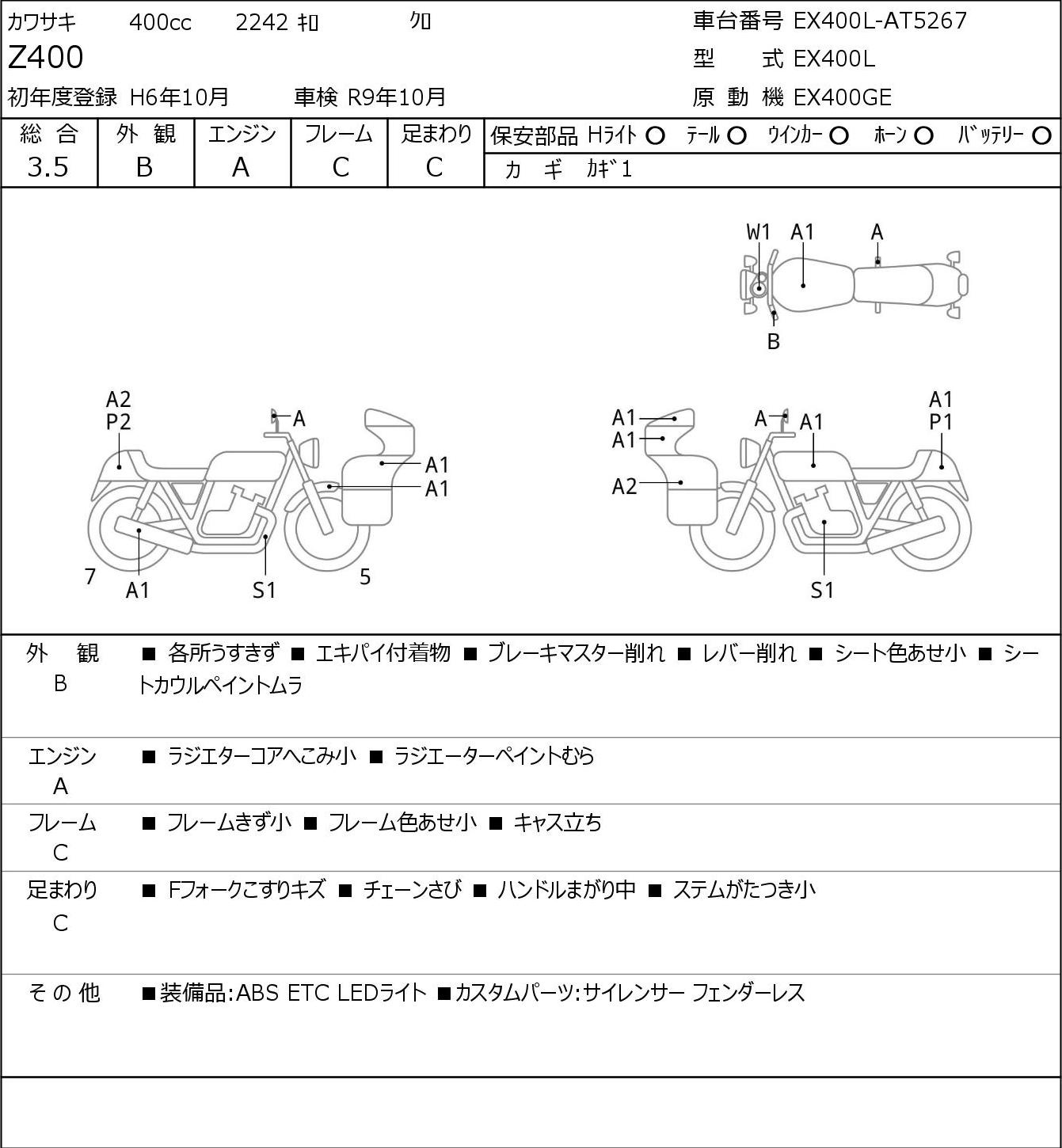Аукционный лист Kawasaki Z400 2024
