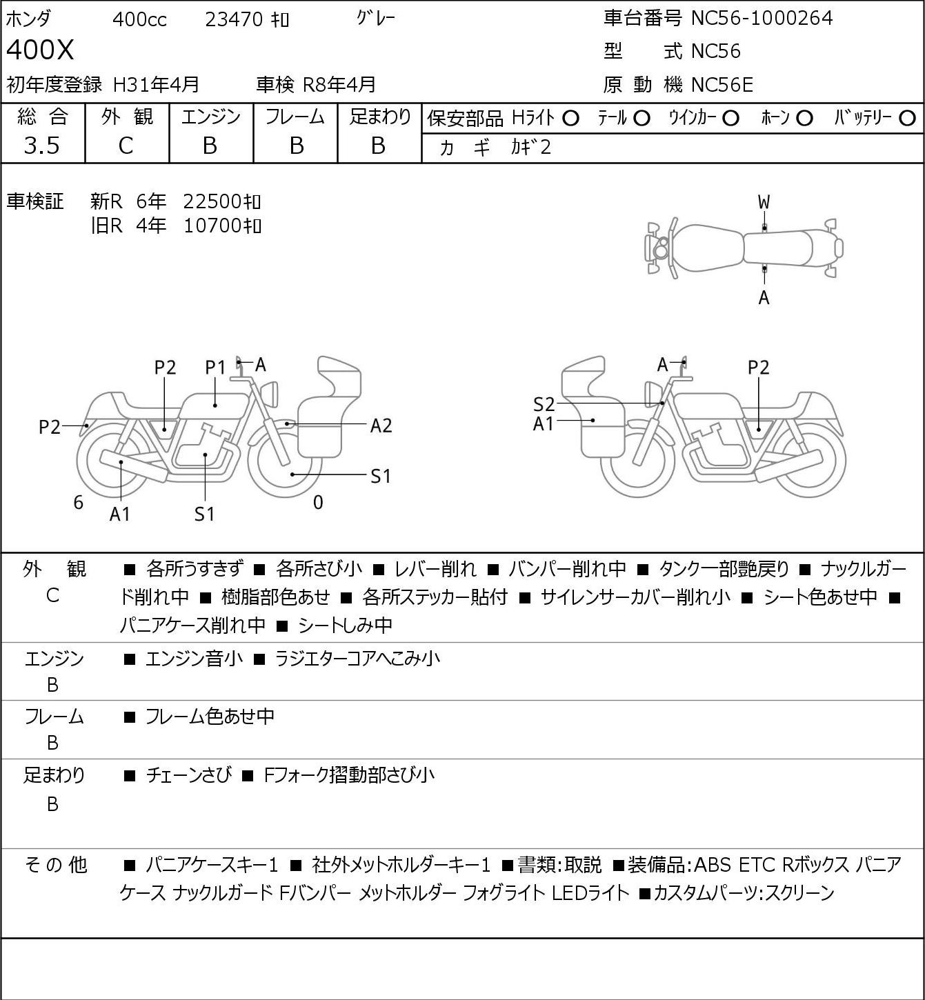 Аукционный лист Honda 400X 2019
