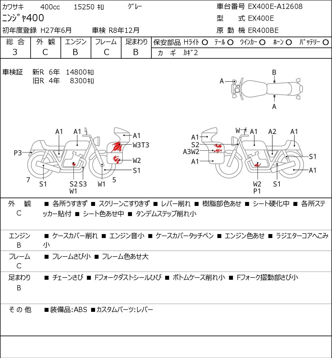Аукционный лист Kawasaki NINJA400 2015