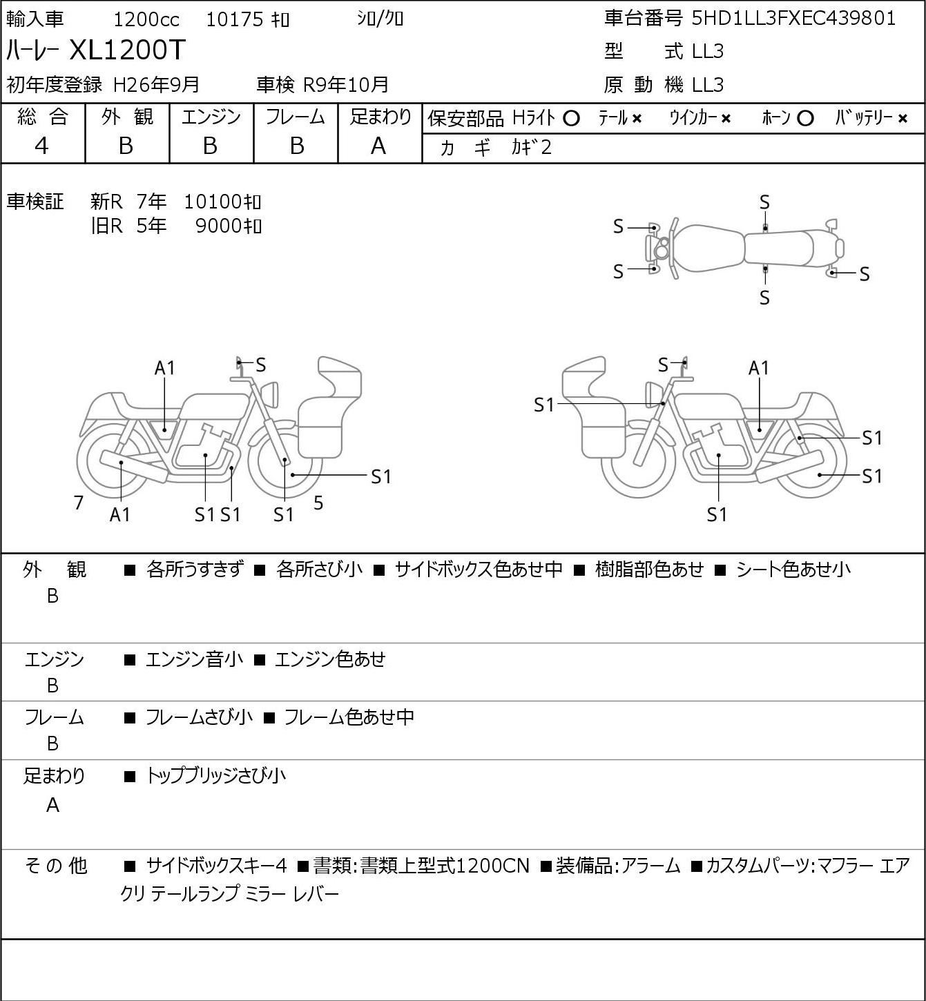 Аукционный лист Harley-Davidson HARLEY XL1200T 2014
