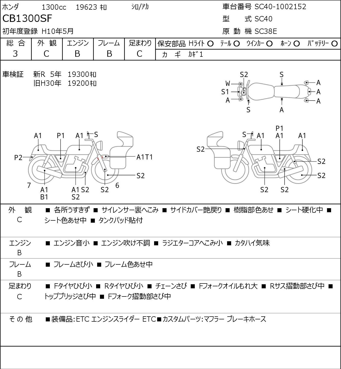 Аукционный лист Honda CB1300SF 1998