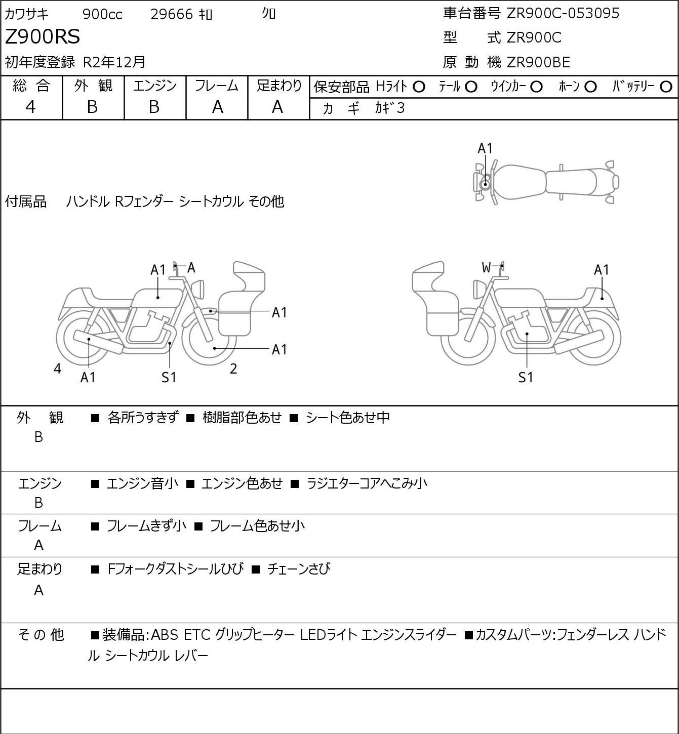 Аукционный лист Kawasaki Z900RS 2020