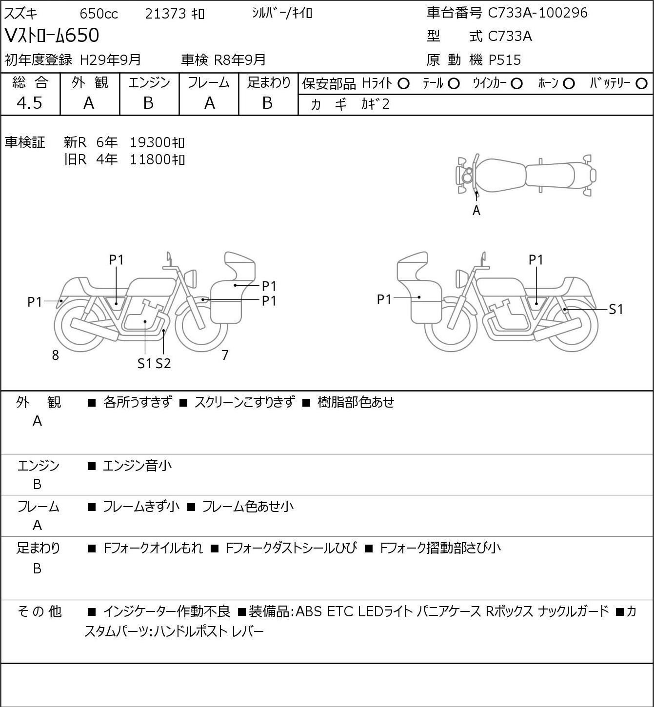 Аукционный лист Suzuki V STROM650 2017