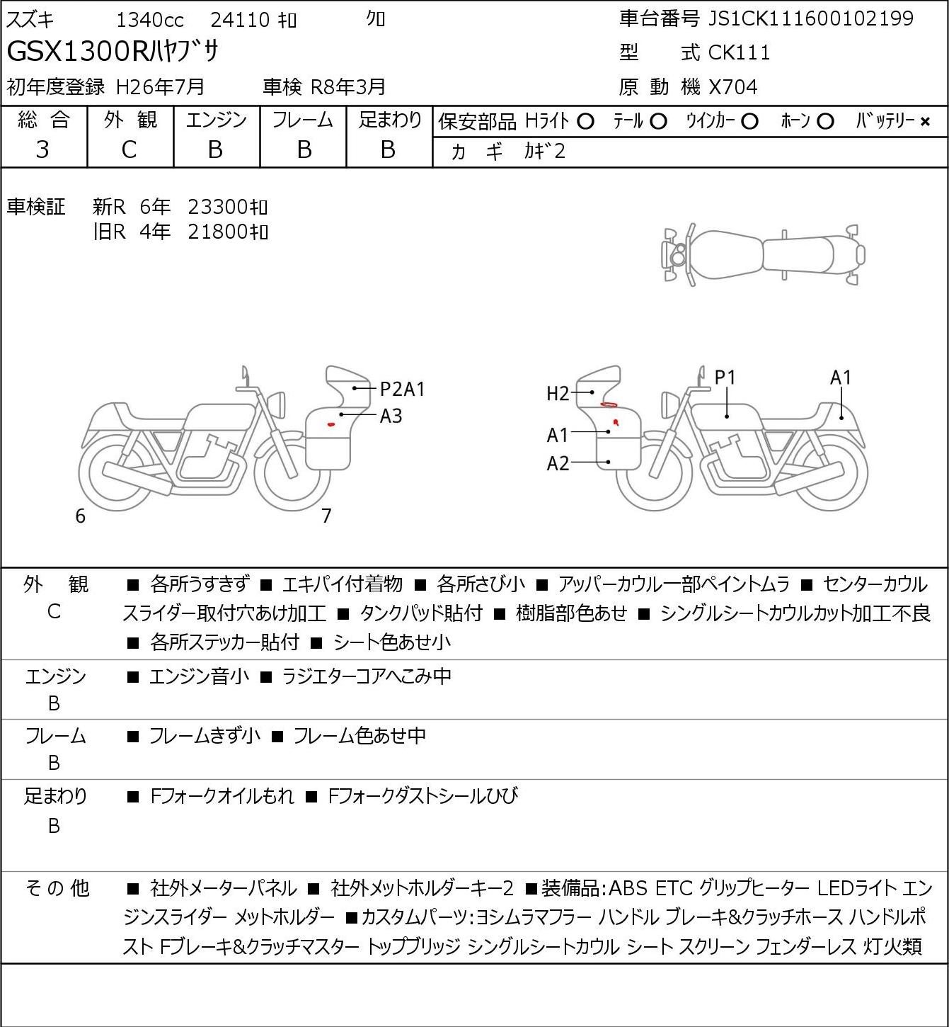 Аукционный лист Suzuki GSX1300R HAYABUSA 2014