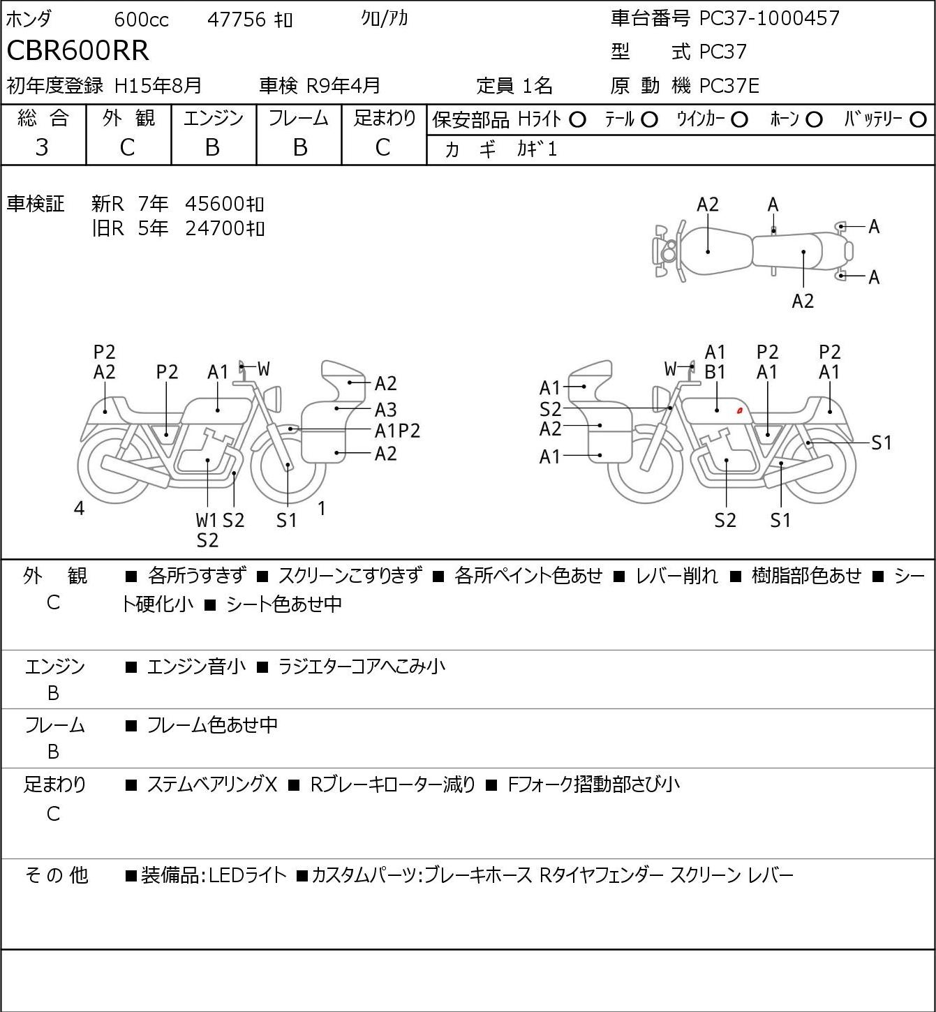 Аукционный лист Honda CBR600RR 2003