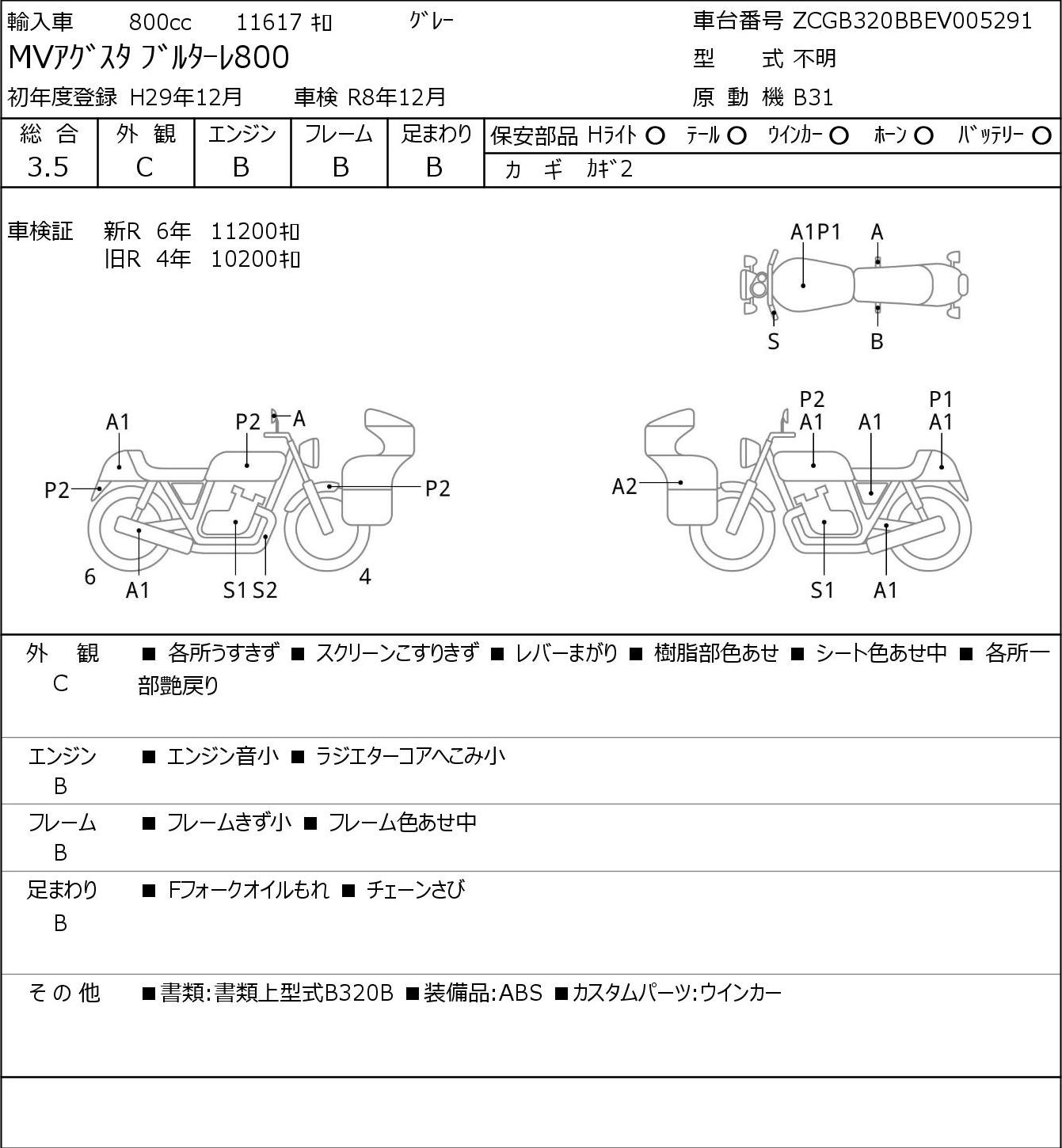 Аукционный лист MV AGUSTA MV AGUSTA BRUTALE 800 2017