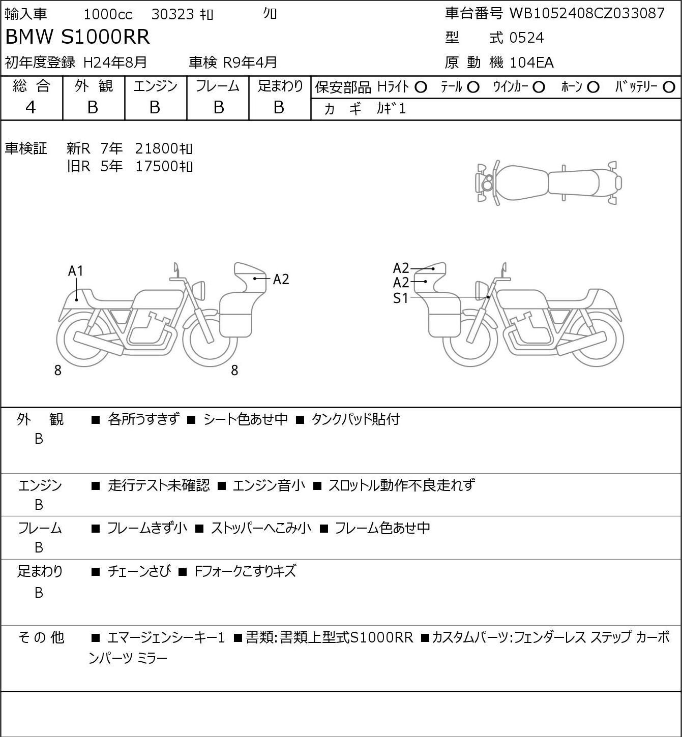 Аукционный лист BMW BMW S1000RR 2012