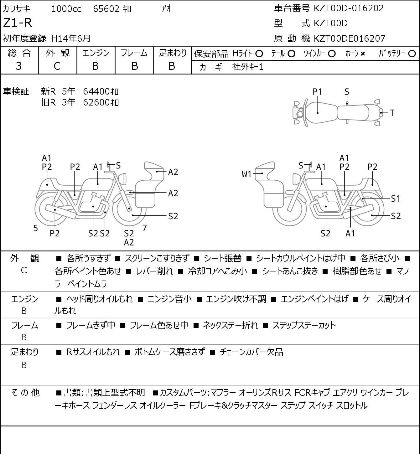 Аукционный лист Kawasaki Z1-R 2002