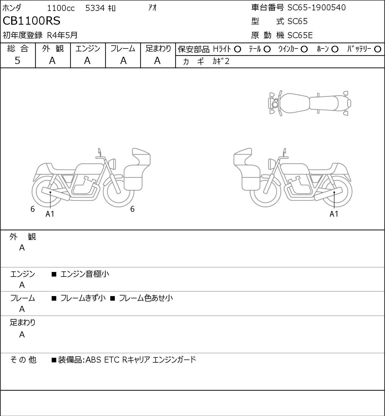 Аукционный лист Honda CB1100RS 2022