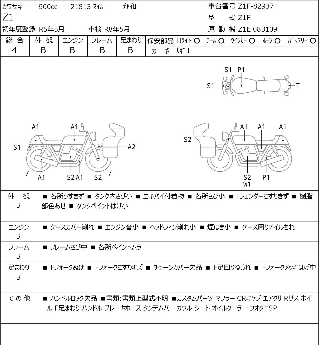 Аукционный лист Kawasaki Z1 2023