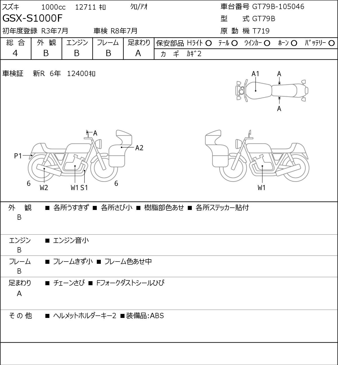 Аукционный лист Suzuki GSX-S1000F 2021