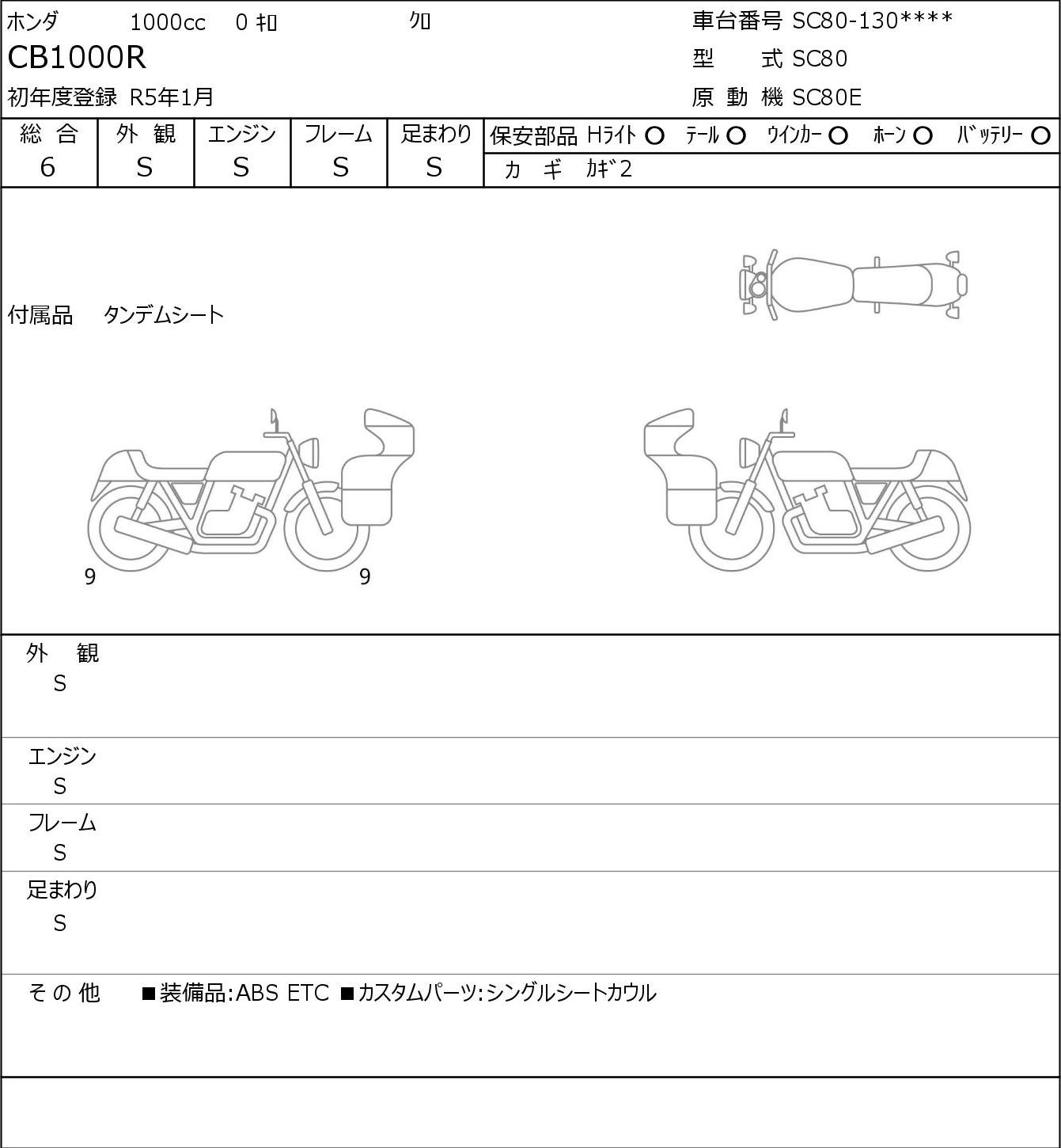 Аукционный лист Honda CB1000R 2023