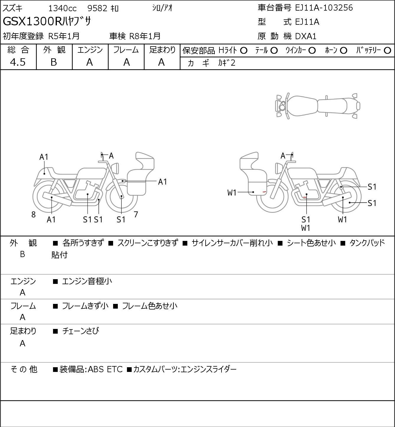 Аукционный лист Suzuki GSX1300R HAYABUSA 2023