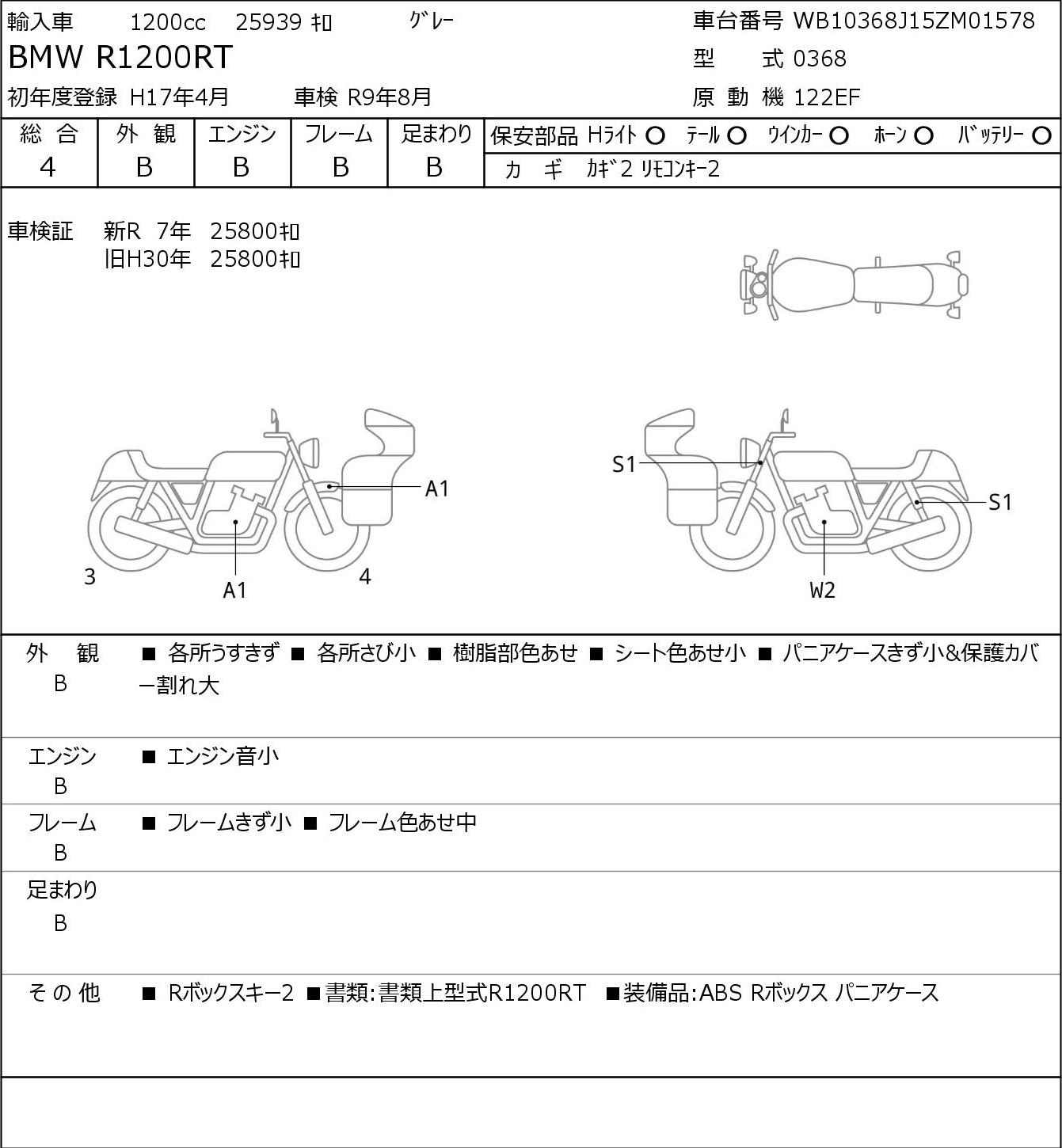 Аукционный лист BMW BMW R1200RT 2005