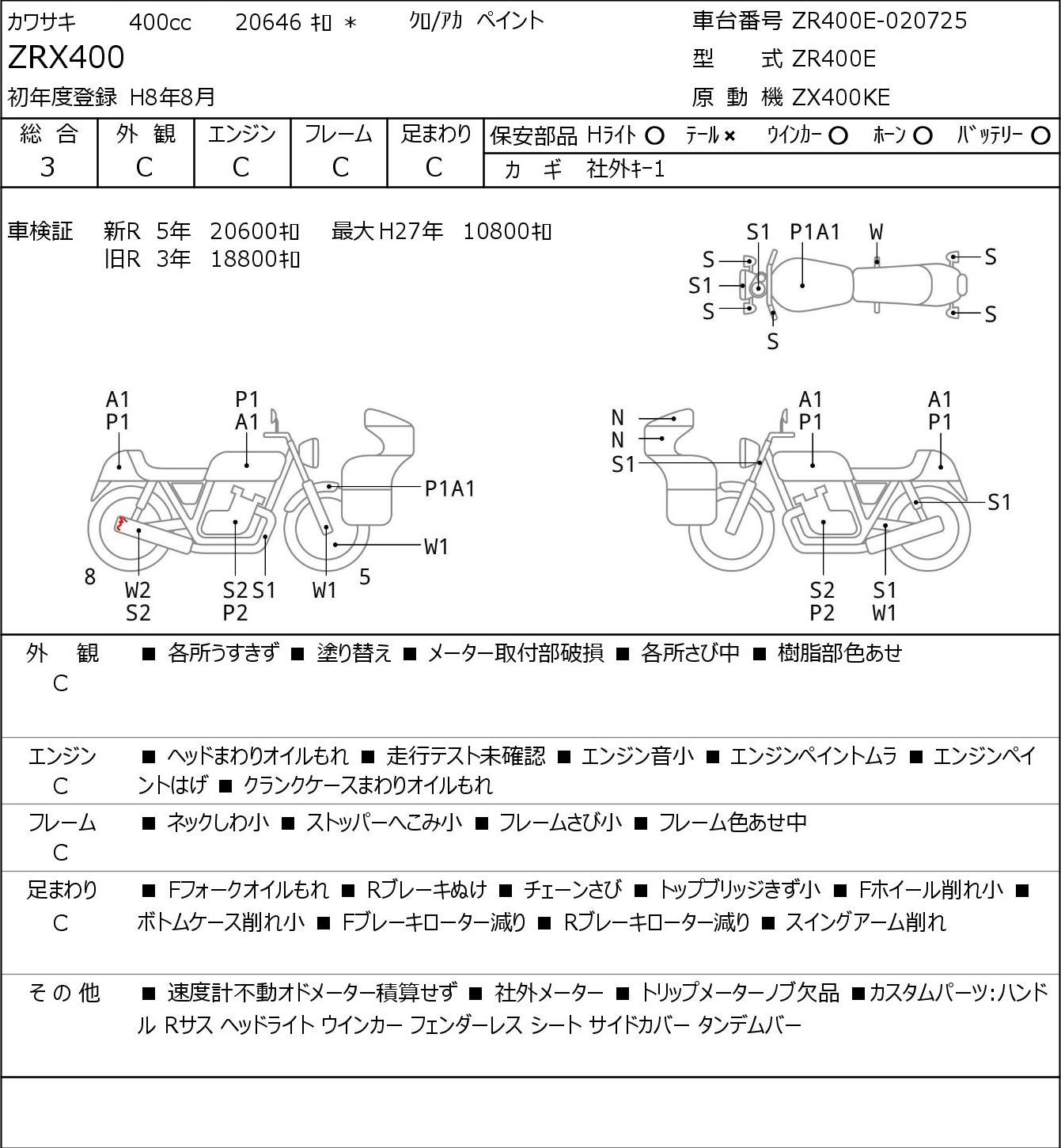Аукционный лист Kawasaki ZRX400 1996