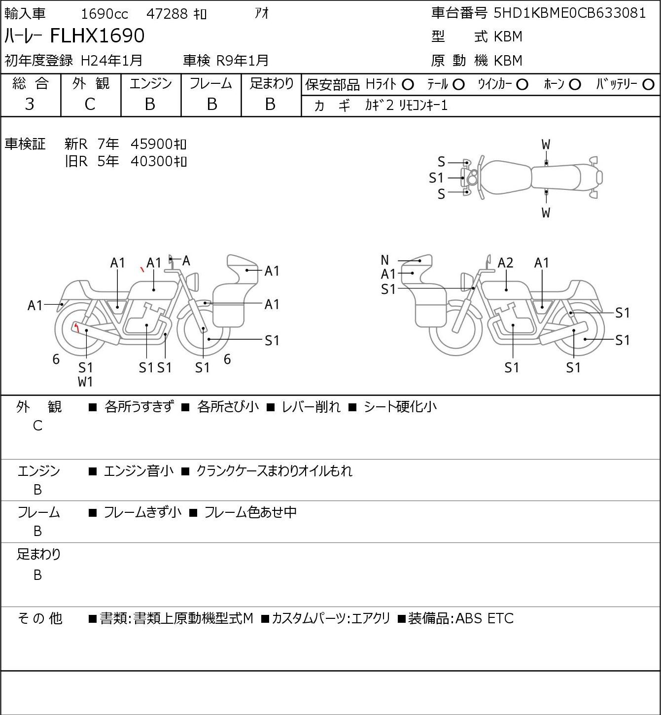 Аукционный лист Harley-Davidson HARLEY FLHX1690 2012