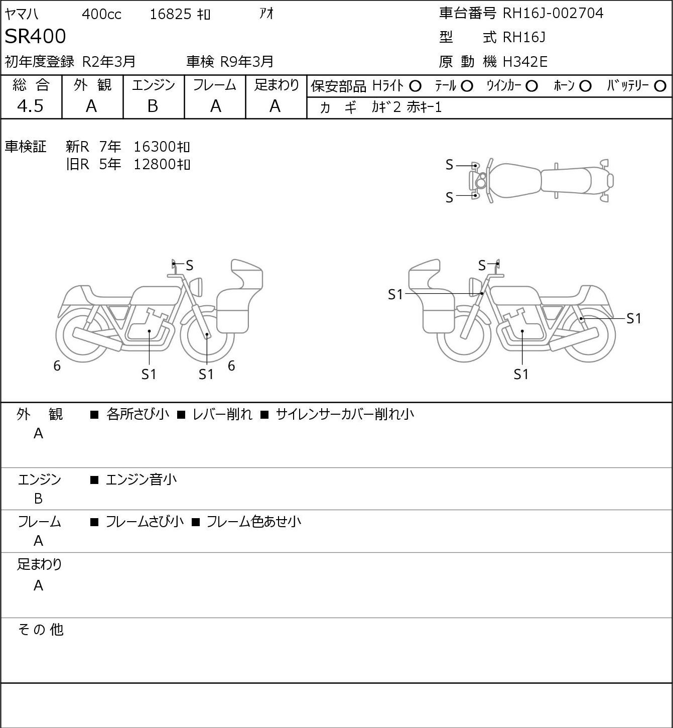 Аукционный лист Yamaha SR400-1 2020