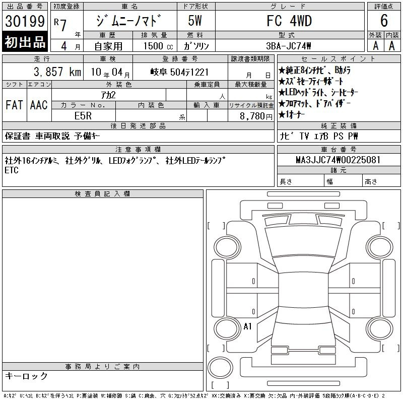 Аукционный лист SUZUKI JIMNY NOMADE 2025