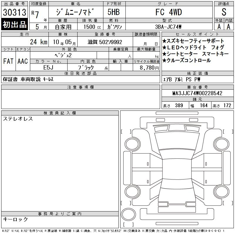 Аукционный лист SUZUKI JIMNY NOMADE 2025