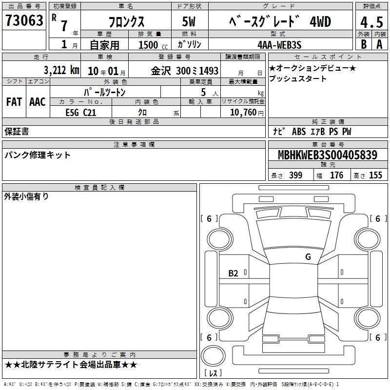 Аукционный лист SUZUKI FRONX 2025