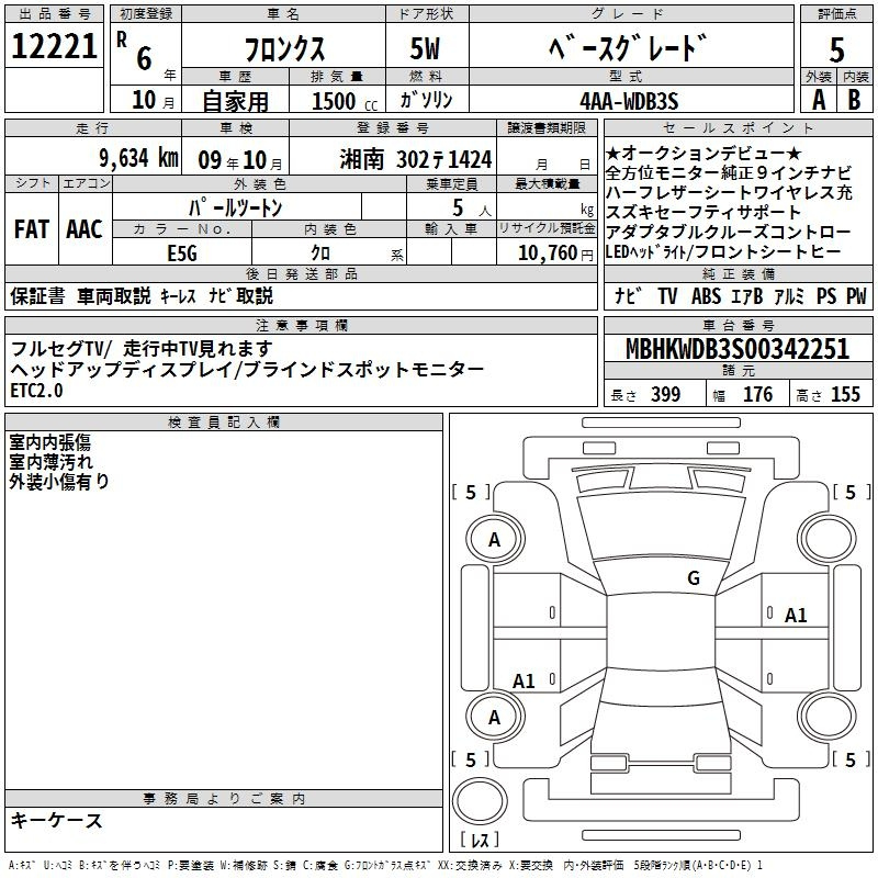 Аукционный лист SUZUKI FRONX 2024