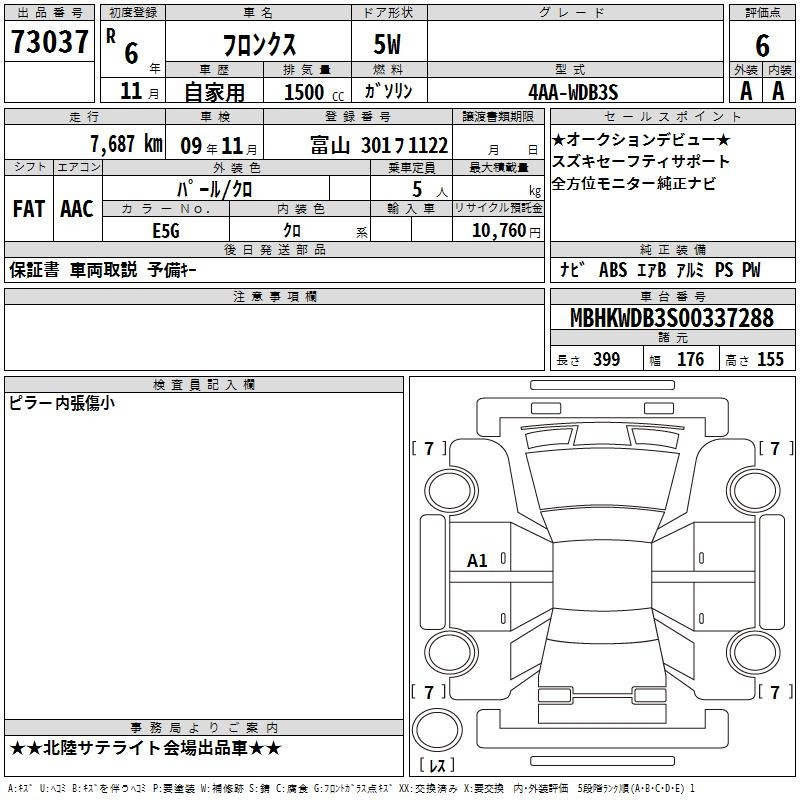 Аукционный лист SUZUKI FRONX 2024