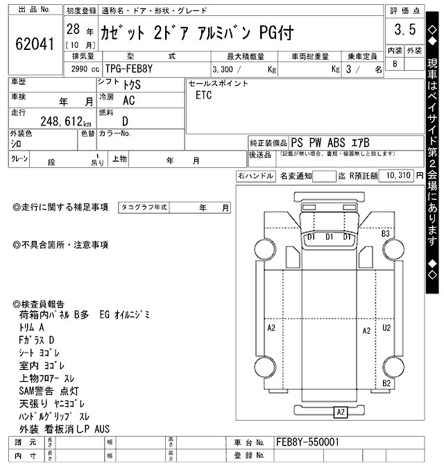 Аукционный лист NISSAN KA Z 2016