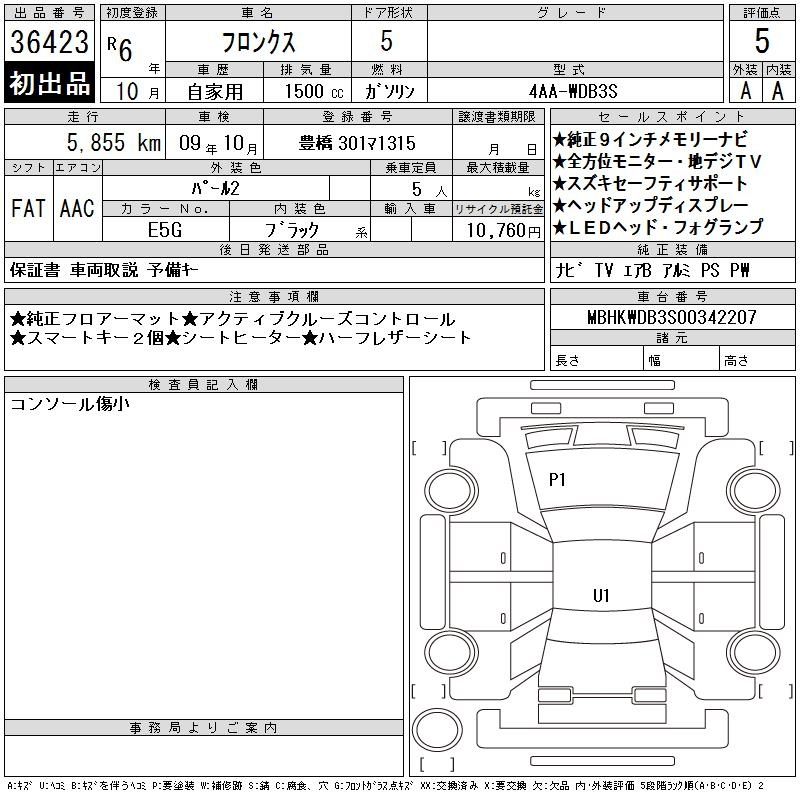 Аукционный лист SUZUKI FRONX 2024