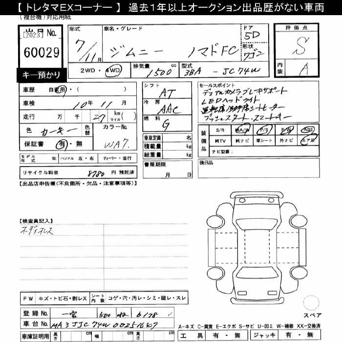Аукционный лист SUZUKI JIMNY NOMADE 2025