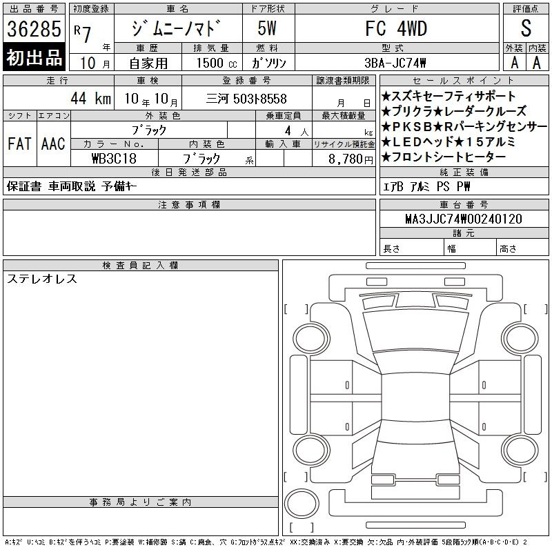 Аукционный лист SUZUKI JIMNY NOMADE 2025