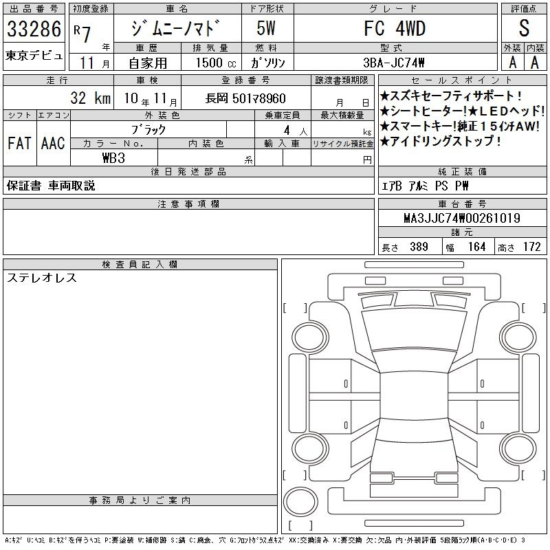 Аукционный лист SUZUKI JIMNY NOMADE 2025