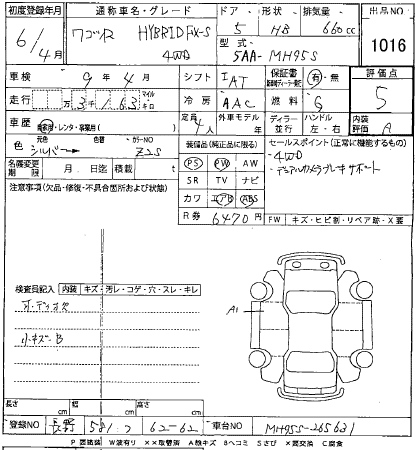 Аукционный лист SUZUKI WAGON R 2024