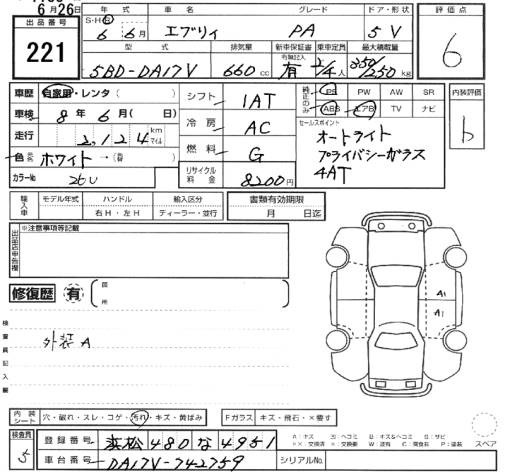 Аукционный лист SUZUKI EVERY 2024