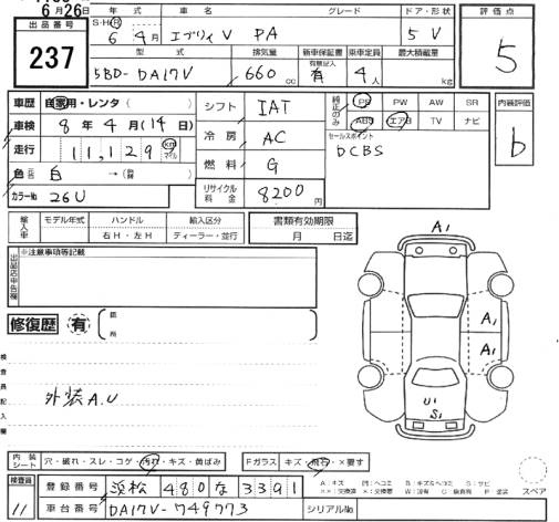 Аукционный лист SUZUKI EVERY 2024
