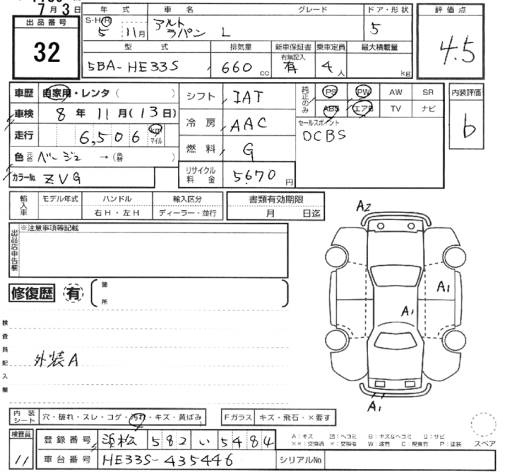 Аукционный лист SUZUKI ALTO LAPIN 2023