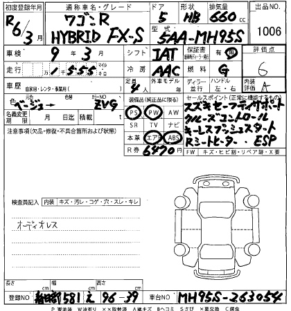 Аукционный лист SUZUKI WAGON R 2024