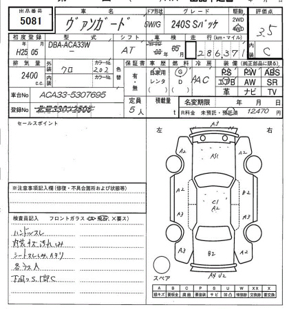 Аукционный лист TOYOTA VANGUARD 2013