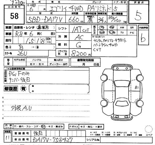 Аукционный лист SUZUKI EVERY 2024