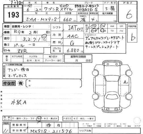 Аукционный лист SUZUKI WAGON R SMILE 2024