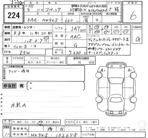 Аукционный лист SUZUKI SPACIA 2023