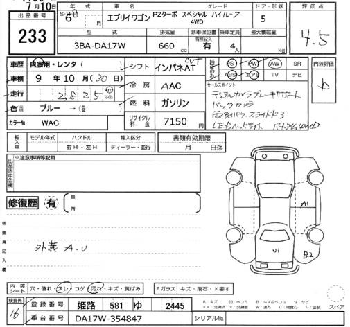 Аукционный лист SUZUKI EVERY WAGON 2024
