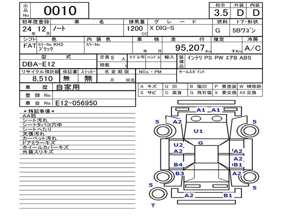 Аукционный лист NISSAN NOTE 2012