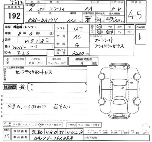 Аукционный лист SUZUKI EVERY 2024