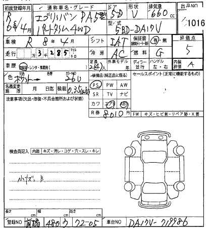 Аукционный лист SUZUKI EVERY 2024